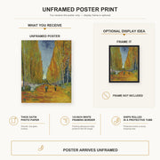 Vincent van Gogh - Les Alyscamps poster print size comparison and framing display infographic