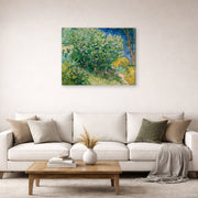 Gallery-wrapped canvas print of Vincent van Gogh's Lilac Bush displayed on a wall in a living room