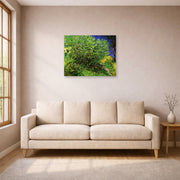 Unframed poster print of Vincent van Gogh's Lilacs displayed on a wall in a living room