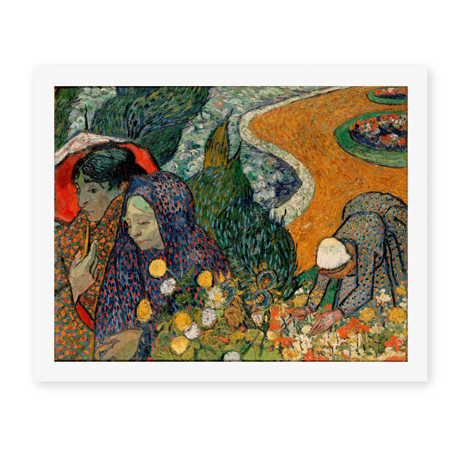 Vincent van Gogh's 'Memory of the Garden at Etten (ladies of Arles)' painting reproduced as a rolled canvas print