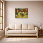 Unframed poster print of Vincent van Gogh's Night Café displayed on a wall in a living room