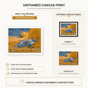 Vincent van Gogh - Noon Rest from Work canvas print size comparison and framing display infographic