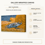 Vincent van Gogh - Noon Rest from Work gallery wrap canvas construction and hanging details infographic
