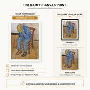 Vincent van Gogh - Old Man in Sorrow on the Threshold of Eternity canvas print size comparison and framing display infographic