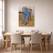 Gallery-wrapped canvas print of Vincent van Gogh's Old Man in Sorrow on the Threshold of Eternity displayed on a wall in a dining room