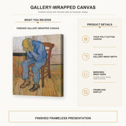 Vincent van Gogh - Old Man in Sorrow on the Threshold of Eternity gallery wrap canvas construction and hanging details infographic