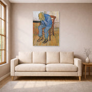 Unframed poster print of Vincent van Gogh's Old Man in Sorrow on the Threshold of Eternity displayed on a wall in a living room
