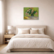Gallery-wrapped canvas print of Vincent van Gogh's Oleanders displayed on a wall in a bedroom