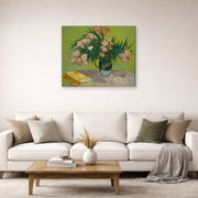 Gallery-wrapped canvas print of Vincent van Gogh's Oleanders displayed on a wall in a living room