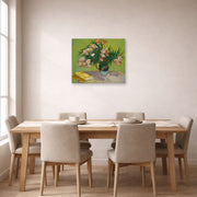 Unframed poster print of Vincent van Gogh's Oleanders displayed on a wall in a dining room