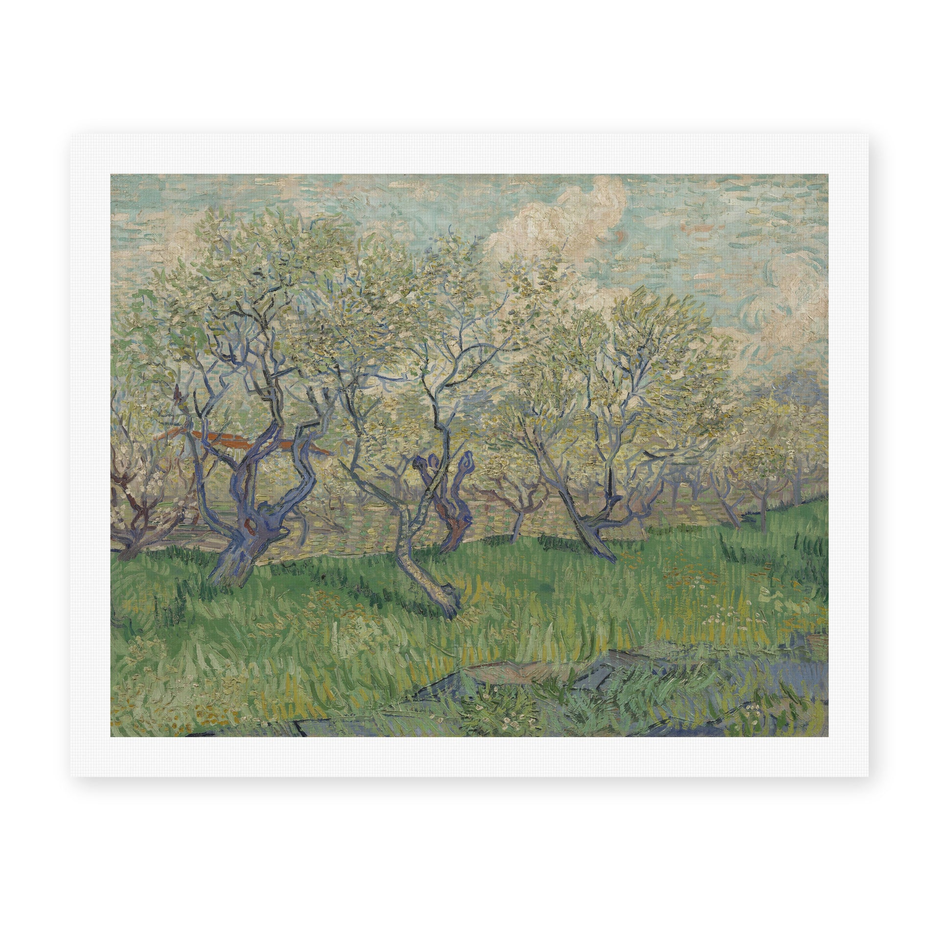 Vincent van Gogh's 'Orchard in Blossom' painting reproduced as a rolled canvas print