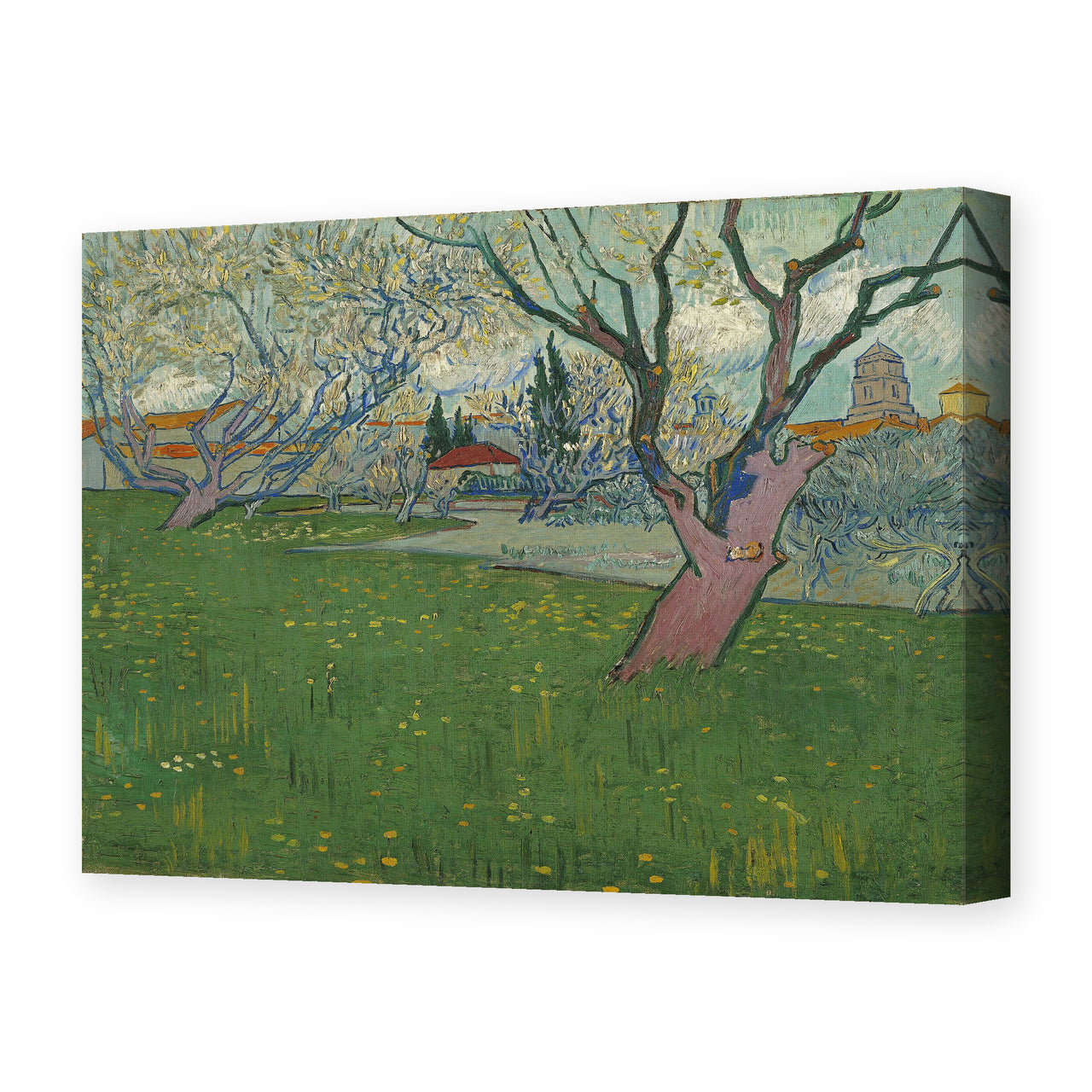 Vincent van Gogh's 'Orchards in Blossom, View of Arles' painting reproduced as a gallery-wrapped canvas print
