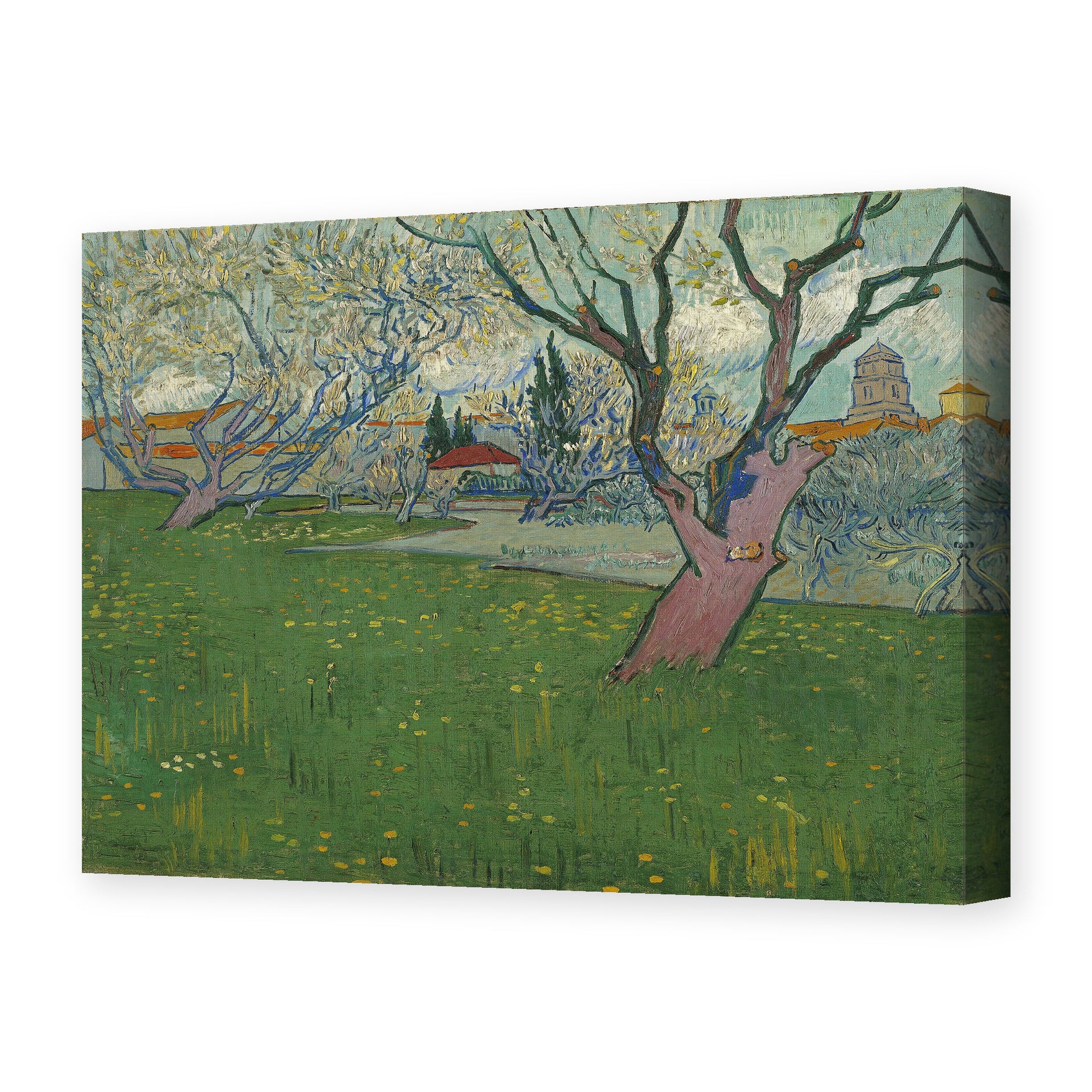 Vincent van Gogh's 'Orchards in Blossom, View of Arles' painting reproduced as a gallery-wrapped canvas print