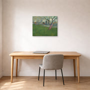 Gallery-wrapped canvas print of Vincent van Gogh's Orchards in Blossom, View of Arles displayed on a wall in a home office