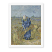 Vincent van Gogh's 'Peasant Woman Binding Sheaves' painting reproduced as a rolled canvas print