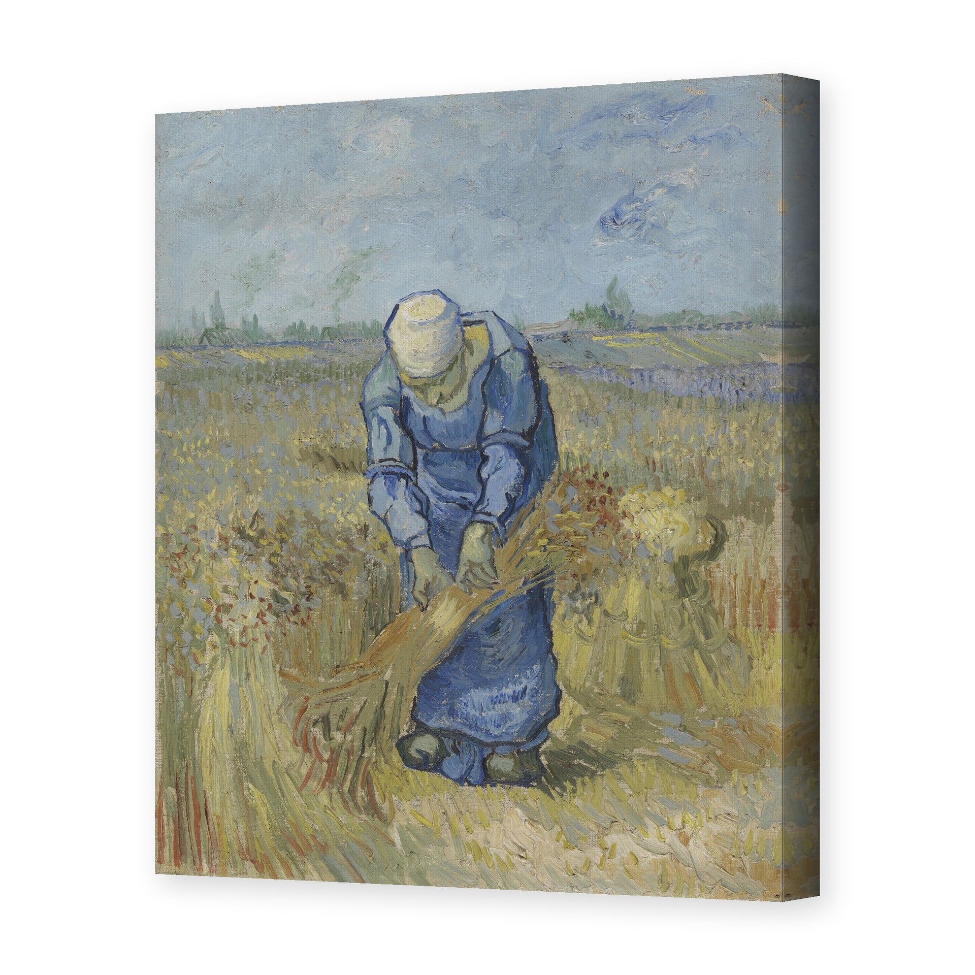 Vincent van Gogh's 'Peasant Woman Binding Sheaves' painting reproduced as a gallery-wrapped canvas print