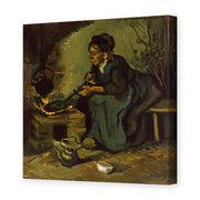 Vincent van Gogh's 'Peasant Woman Cooking by a Fireplace' painting reproduced as a gallery-wrapped canvas print
