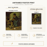 Vincent van Gogh - Peasant Woman Cooking by a Fireplace poster print size comparison and framing display infographic