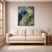 Gallery-wrapped canvas print of Vincent van Gogh's Pieta displayed on a wall in a living room