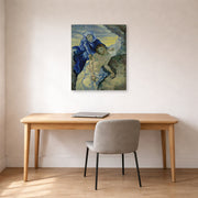 Gallery-wrapped canvas print of Vincent van Gogh's Pieta displayed on a wall in a home office