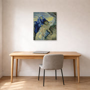 Unframed poster print of Vincent van Gogh's Pieta displayed on a wall in a home office