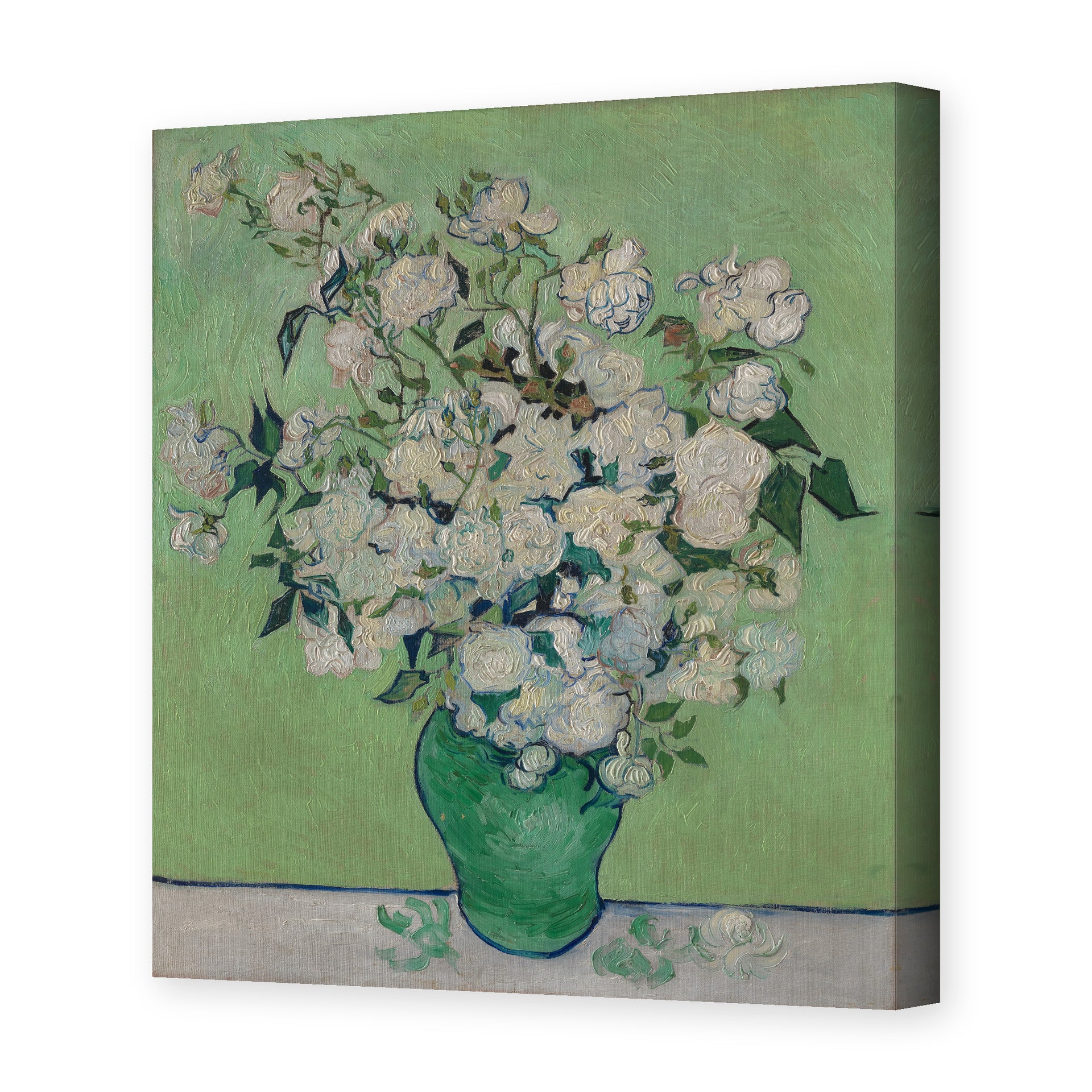 Vincent van Gogh's 'Pink Roses in a Vase' painting reproduced as a gallery-wrapped canvas print