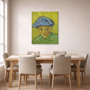 Gallery-wrapped canvas print of Vincent van Gogh's Portrait of Camille Roulin displayed on a wall in a dining room