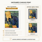 Vincent van Gogh - Portrait of Dr. Gachet canvas print size comparison and framing display infographic