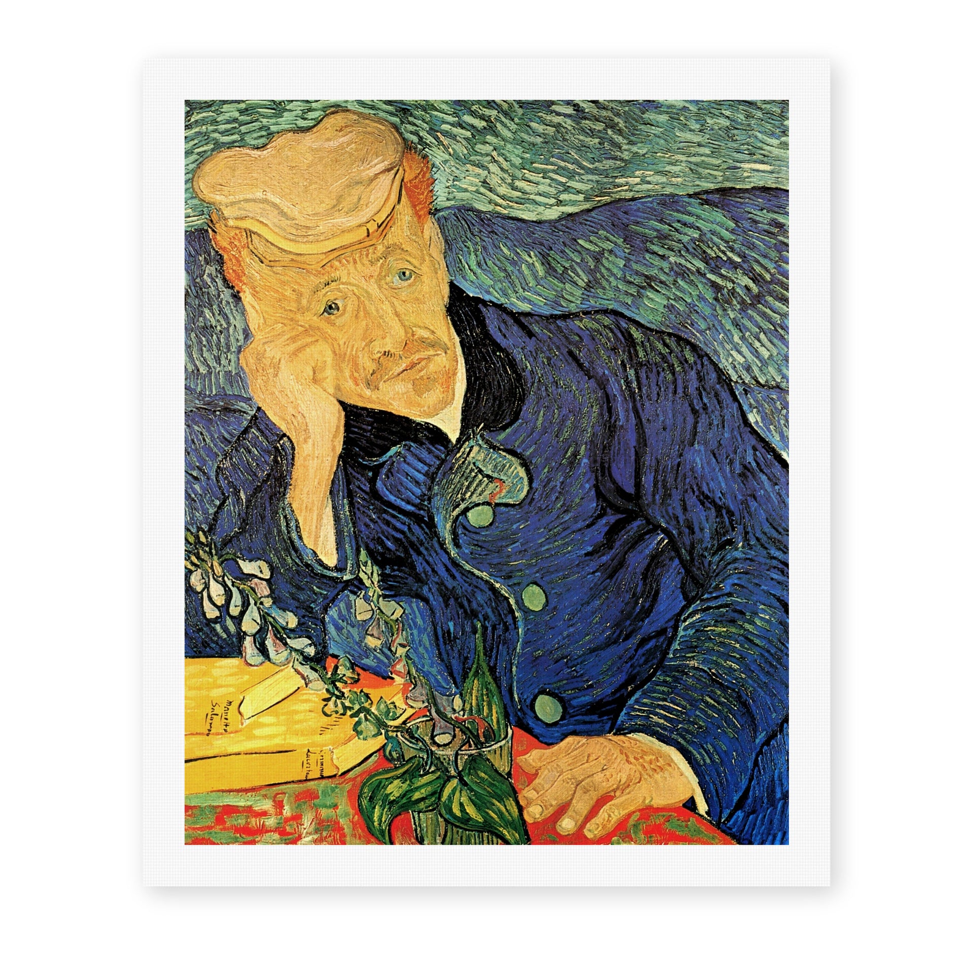 Vincent van Gogh's 'Portrait of Dr. Gachet' painting reproduced as a rolled canvas print