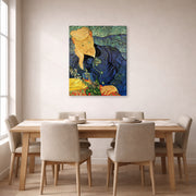 Gallery-wrapped canvas print of Vincent van Gogh's Portrait of Dr. Gachet displayed on a wall in a dining room