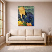 Gallery-wrapped canvas print of Vincent van Gogh's Portrait of Dr. Gachet displayed on a wall in a living room