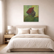 Gallery-wrapped canvas print of Vincent van Gogh's Portrait of Gauguin displayed on a wall in a bedroom