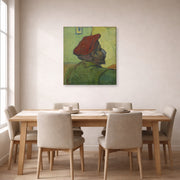 Gallery-wrapped canvas print of Vincent van Gogh's Portrait of Gauguin displayed on a wall in a dining room