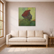 Gallery-wrapped canvas print of Vincent van Gogh's Portrait of Gauguin displayed on a wall in a living room