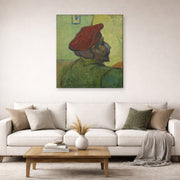 Gallery-wrapped canvas print of Vincent van Gogh's Portrait of Gauguin displayed on a wall in a living room