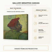 Vincent van Gogh - Portrait of Gauguin gallery wrap canvas construction and hanging details infographic