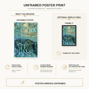 Vincent van Gogh - Prisoners Exercising poster print size comparison and framing display infographic