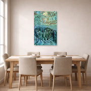 Unframed poster print of Vincent van Gogh's Prisoners Exercising displayed on a wall in a dining room