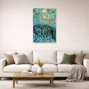 Unframed poster print of Vincent van Gogh's Prisoners Exercising displayed on a wall in a living room