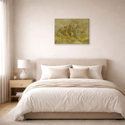 Gallery-wrapped canvas print of Vincent van Gogh's Quinces, Lemons, Pears and Grapes displayed on a wall in a bedroom