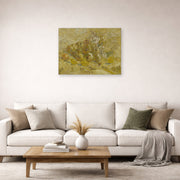 Unframed poster print of Vincent van Gogh's Quinces, Lemons, Pears and Grapes displayed on a wall in a living room