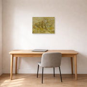 Unframed poster print of Vincent van Gogh's Quinces, Lemons, Pears and Grapes displayed on a wall in a home office