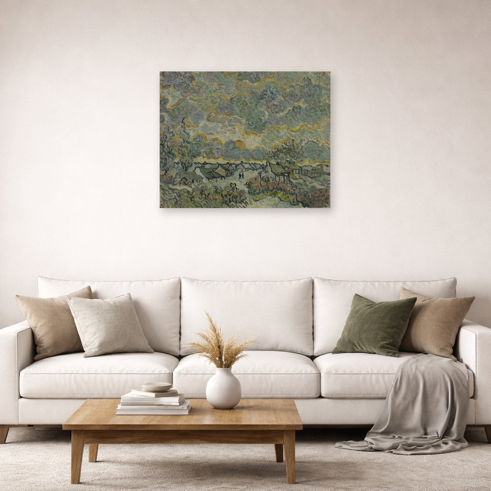 Unframed poster print of Vincent van Gogh's Reminiscence of Brabant displayed on a wall in a living room
