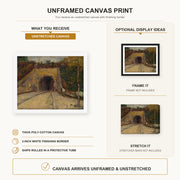Vincent van Gogh - Roadway with Underpass canvas print size comparison and framing display infographic