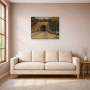 Gallery-wrapped canvas print of Vincent van Gogh's Roadway with Underpass displayed on a wall in a living room