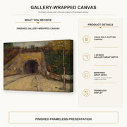 Vincent van Gogh - Roadway with Underpass gallery wrap canvas construction and hanging details infographic