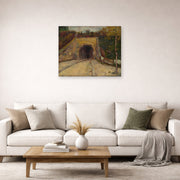 Unframed poster print of Vincent van Gogh's Roadway with Underpass displayed on a wall in a living room