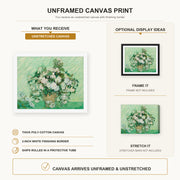 Vincent van Gogh - Roses 2 canvas print size comparison and framing display infographic