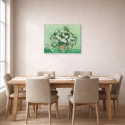 Gallery-wrapped canvas print of Vincent van Gogh's Roses 2 displayed on a wall in a dining room