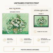 Vincent van Gogh - Roses 2 poster print size comparison and framing display infographic